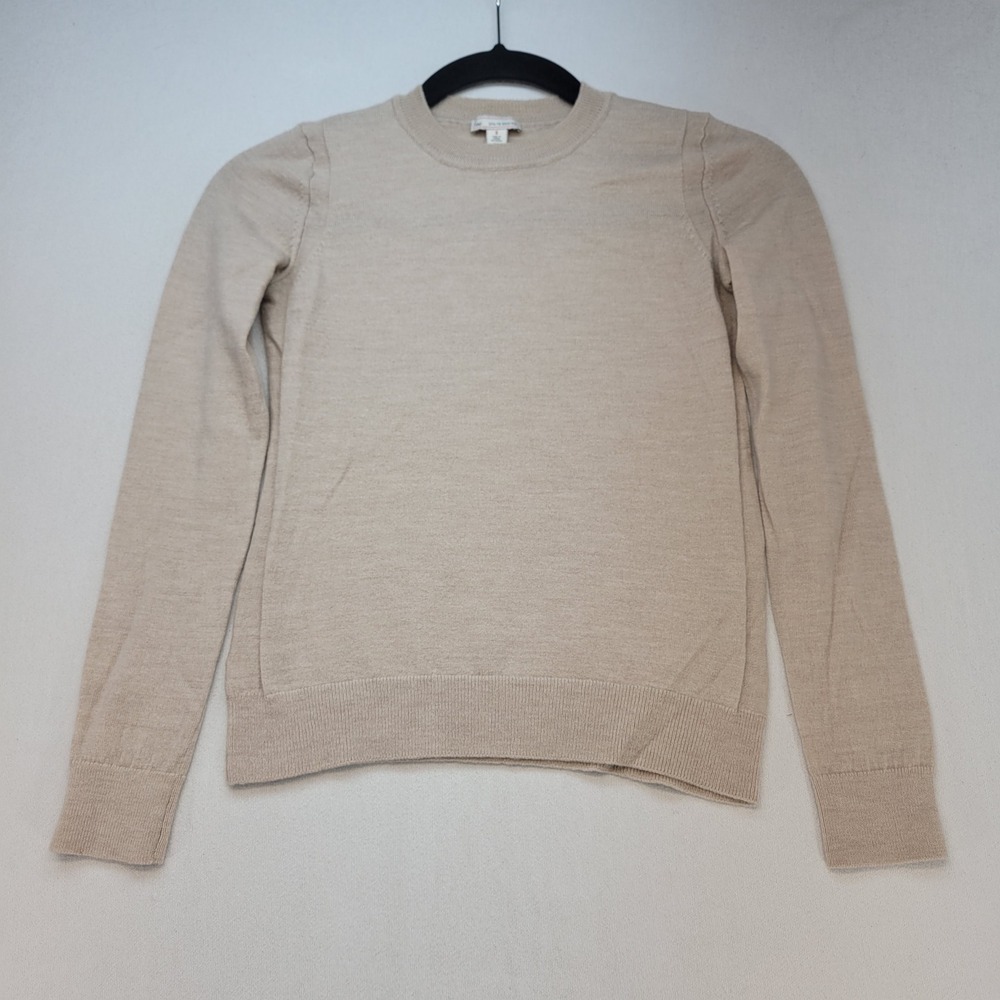 Gap Sweater Womens S Beige Blush Fine Merino Wool Crewneck Long Sleeve Knit